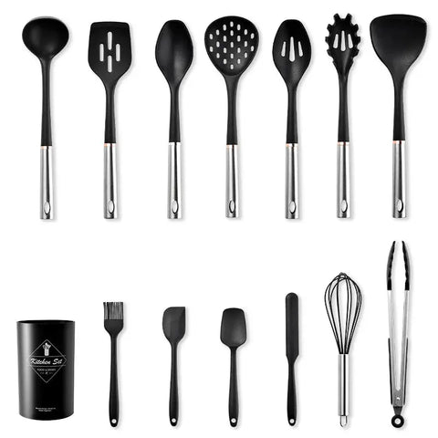 New stainless steel handle silica gel kitchenware 14 piece set of kitchen tools non stick pan shovel spoon wiktra