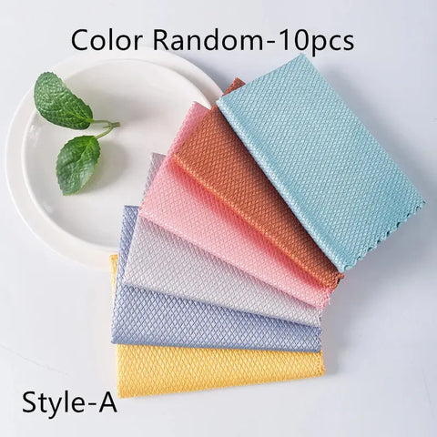 Newest 10Pcs Kitchen Cleaning Towel Anti-Grease Wiping Rags Absorbable Fish Scale Wipe Cloth Glass Window Dish Cleaning Cloth