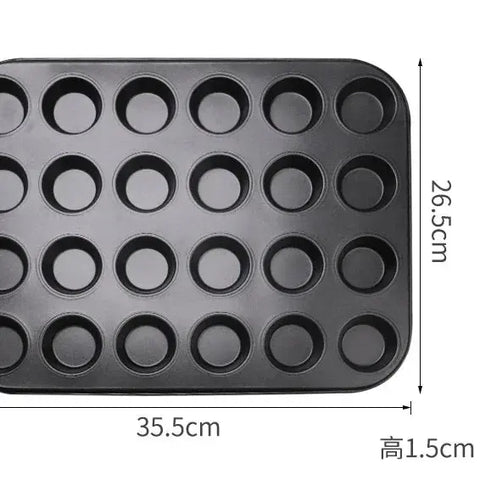 Non Stick 24 hole Mini Cup Baking Pan Carbon Steel Pudding Cake Mold Household Baking Utensils Black wiktra