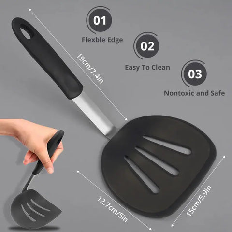 Non Stick Silicone Spatula Turner Flexible Wide Pancake Turner with Stainless Steel Handle Heat Resistant Pastry Slotted Shovel wiktra