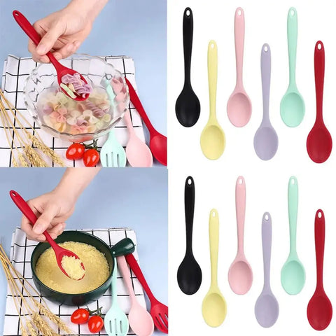 Non-stick Spoon Silicone Spoon Mini Long Handle Cooking Mixing Spoons Tableware Heat Resistant Stirring Spoon Kitchen Supplies wiktra