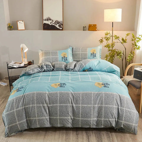 Nordic Bed Four-Piece Bedding Set  Cute Pattern  Microfiber Quilt Cover Bed Sheet Set Piece Set Suitable For Four Seasons wiktra