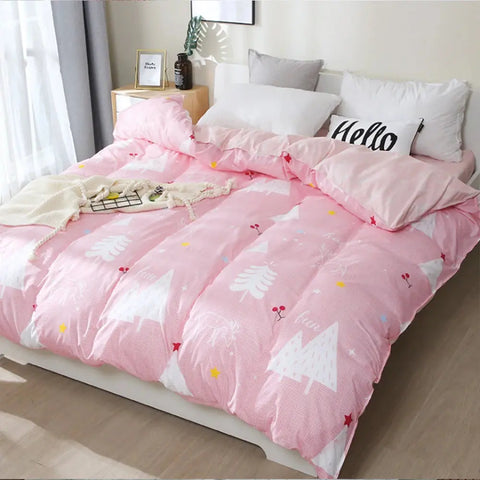 Nordic Bed Four-Piece Bedding Set  Cute Pattern  Microfiber Quilt Cover Bed Sheet Set Piece Set Suitable For Four Seasons