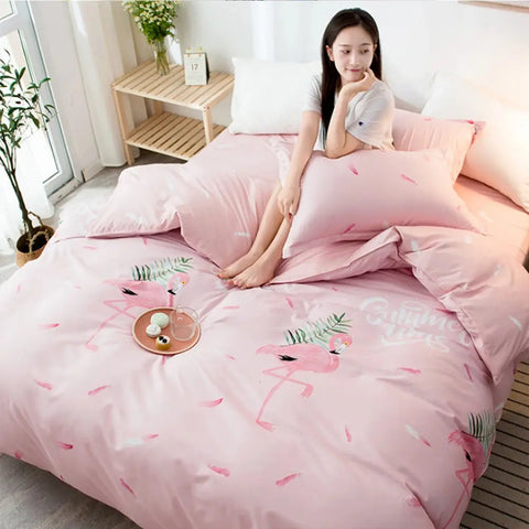 Nordic Bed Four-Piece Bedding Set  Cute Pattern  Microfiber Quilt Cover Bed Sheet Set Piece Set Suitable For Four Seasons