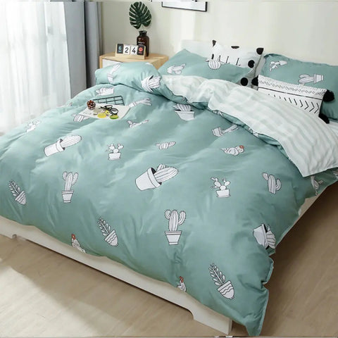 Nordic Bed Four-Piece Bedding Set  Cute Pattern  Microfiber Quilt Cover Bed Sheet Set Piece Set Suitable For Four Seasons