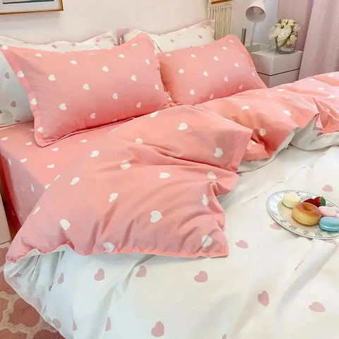 Nordic Pink Checkerboard Duvet Cover Sets With Pillowcases Flat Sheet Kids Girls Boys Full Queen Twin Size Kawaii Bedding Kit