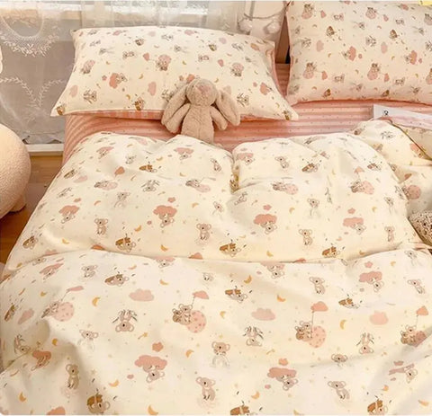 Nordic Pink Checkerboard Duvet Cover Sets With Pillowcases Flat Sheet Kids Girls Boys Full Queen Twin Size Kawaii Bedding Kit