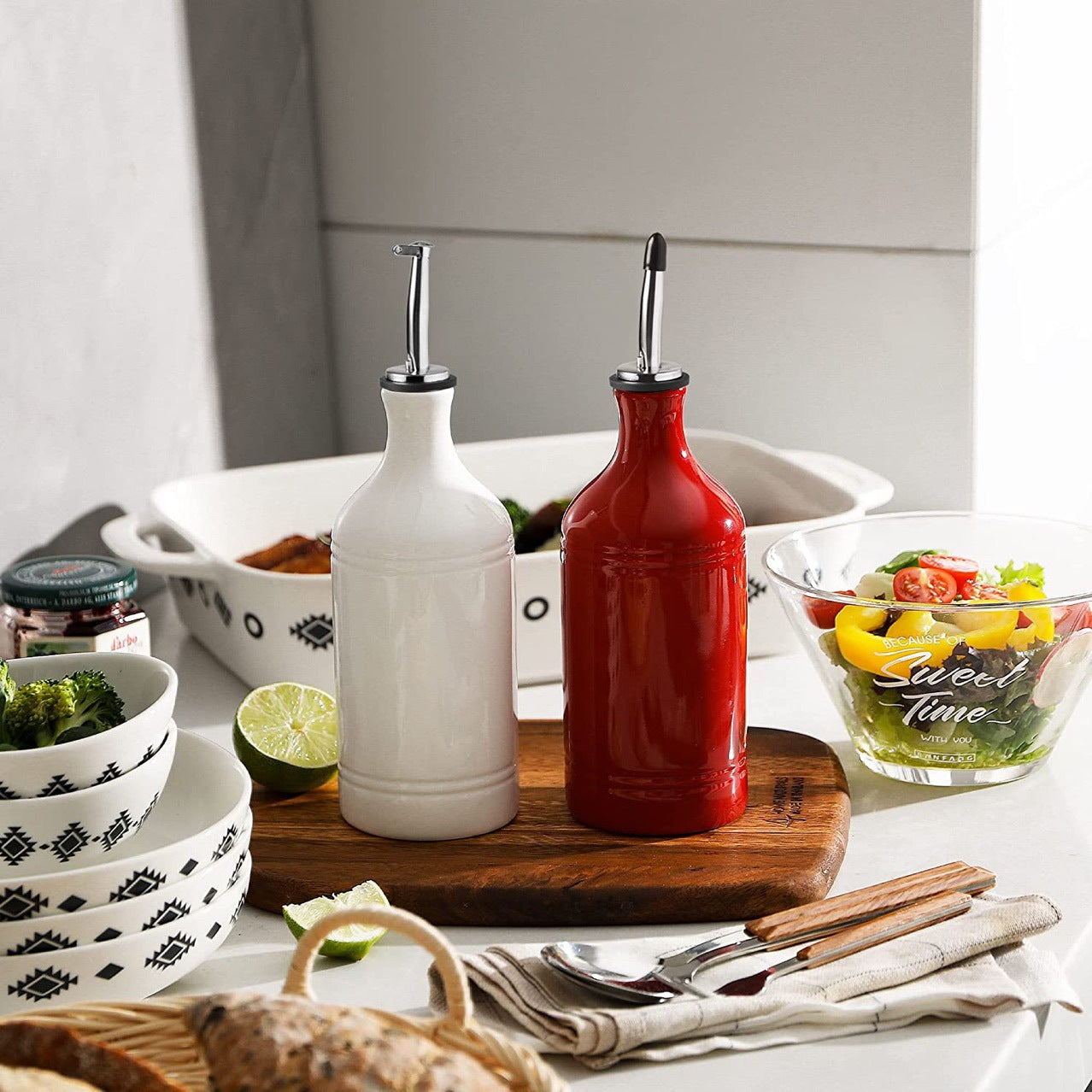 Amazon's Best-Selling Stainless Steel Olive Oil Dispenser, Oil And Vinegar Bottle Stopper, Oil Pouring Spout, Wine Pourer, Flip-Top Black Cap, Leak-Proof