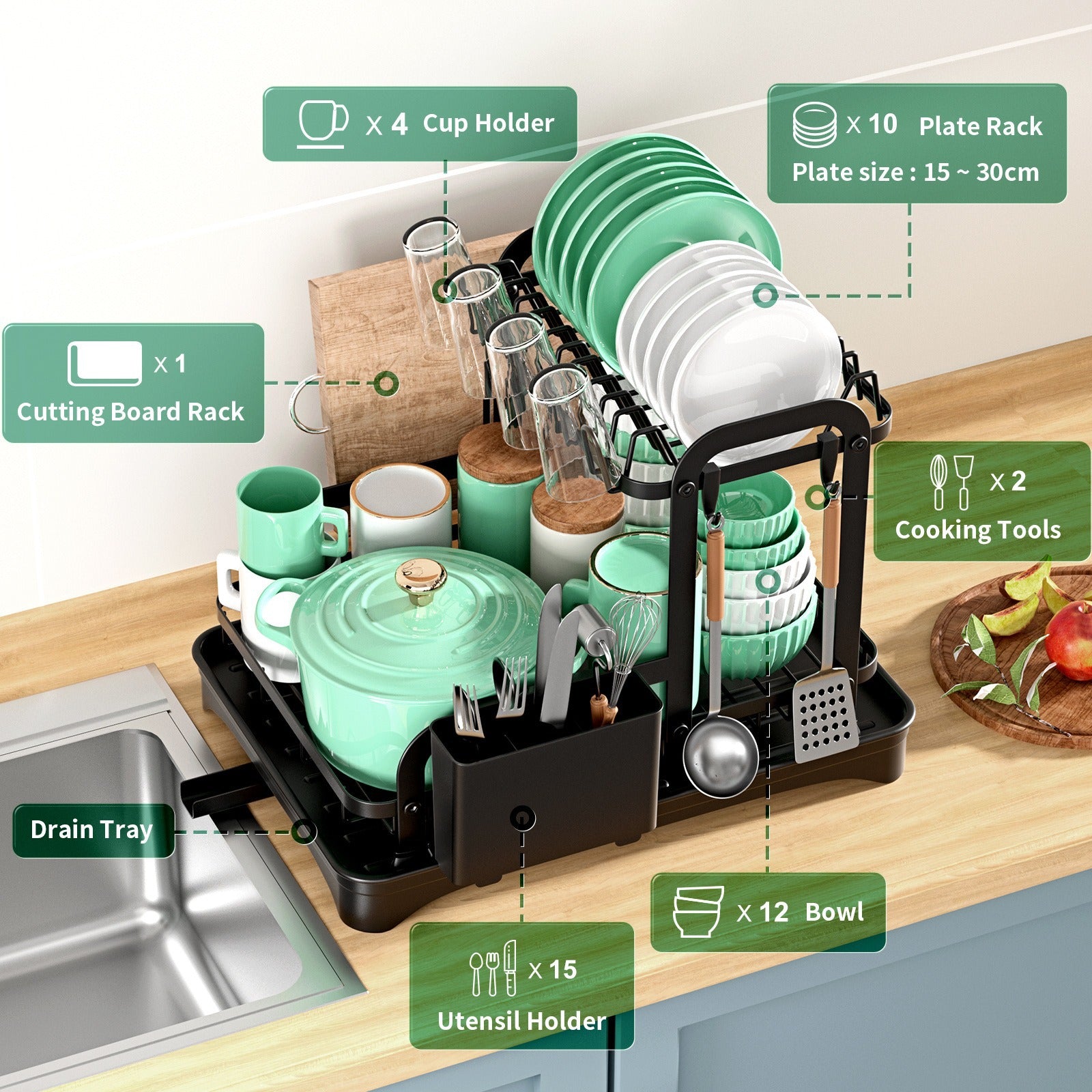 Cross-border Kitchen Countertop Drain Bowl Rack Household Rust-proof Double-layer Dish Storage Rack Multi-functional Storage Rack Wholesale