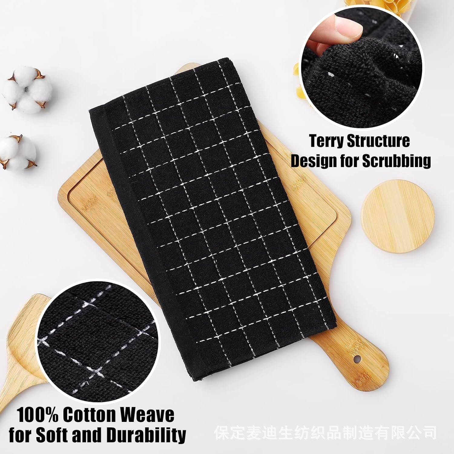 Cross Border Waffles Square Towel Pure Cotton Soft Absorbent Kitchen Towel Cleaning Towel 30*30 Plaid Towel Export