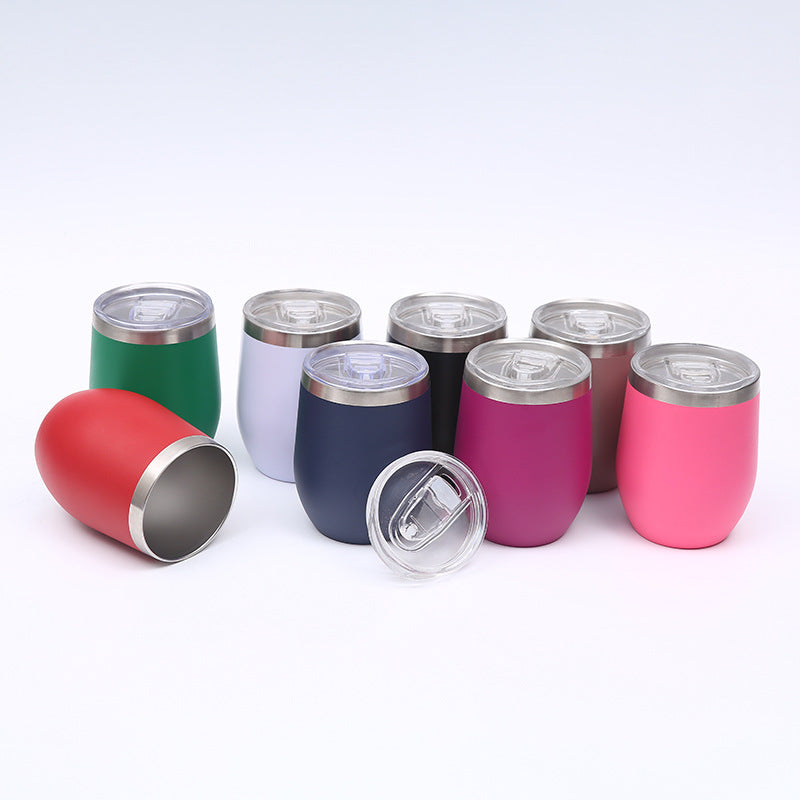 Cross-Border 12oz Eggshell Cup 304 Stainless Steel Double-Layer Vacuum Insulated Cup Spray Plastic Egg U-Shaped Cup Beer Cup Wholesale