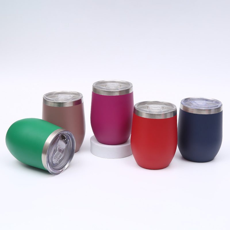 Cross-Border 12oz Eggshell Cup 304 Stainless Steel Double-Layer Vacuum Insulated Cup Spray Plastic Egg U-Shaped Cup Beer Cup Wholesale