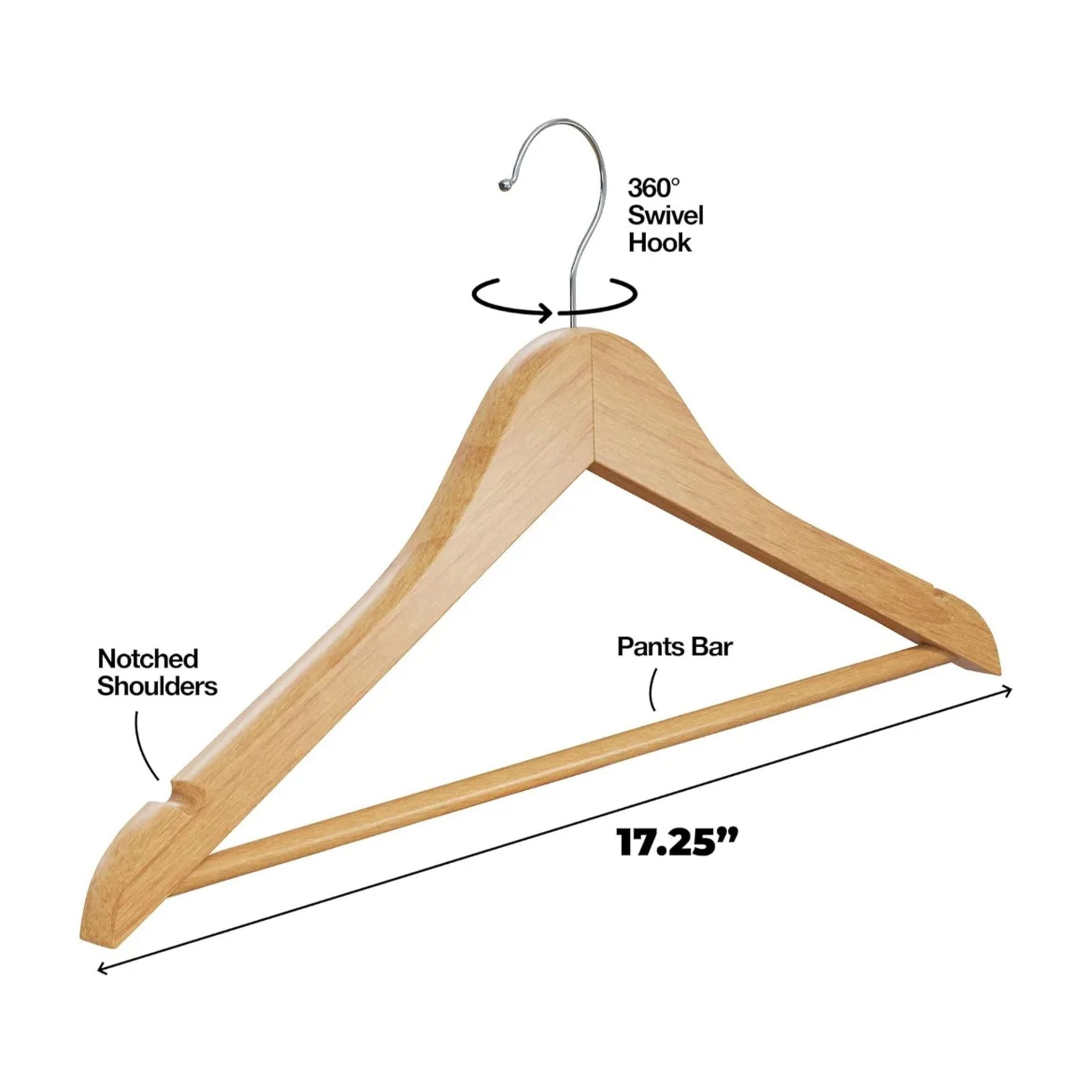 Premium Solid Wood Hangers with Swivel Hooks
