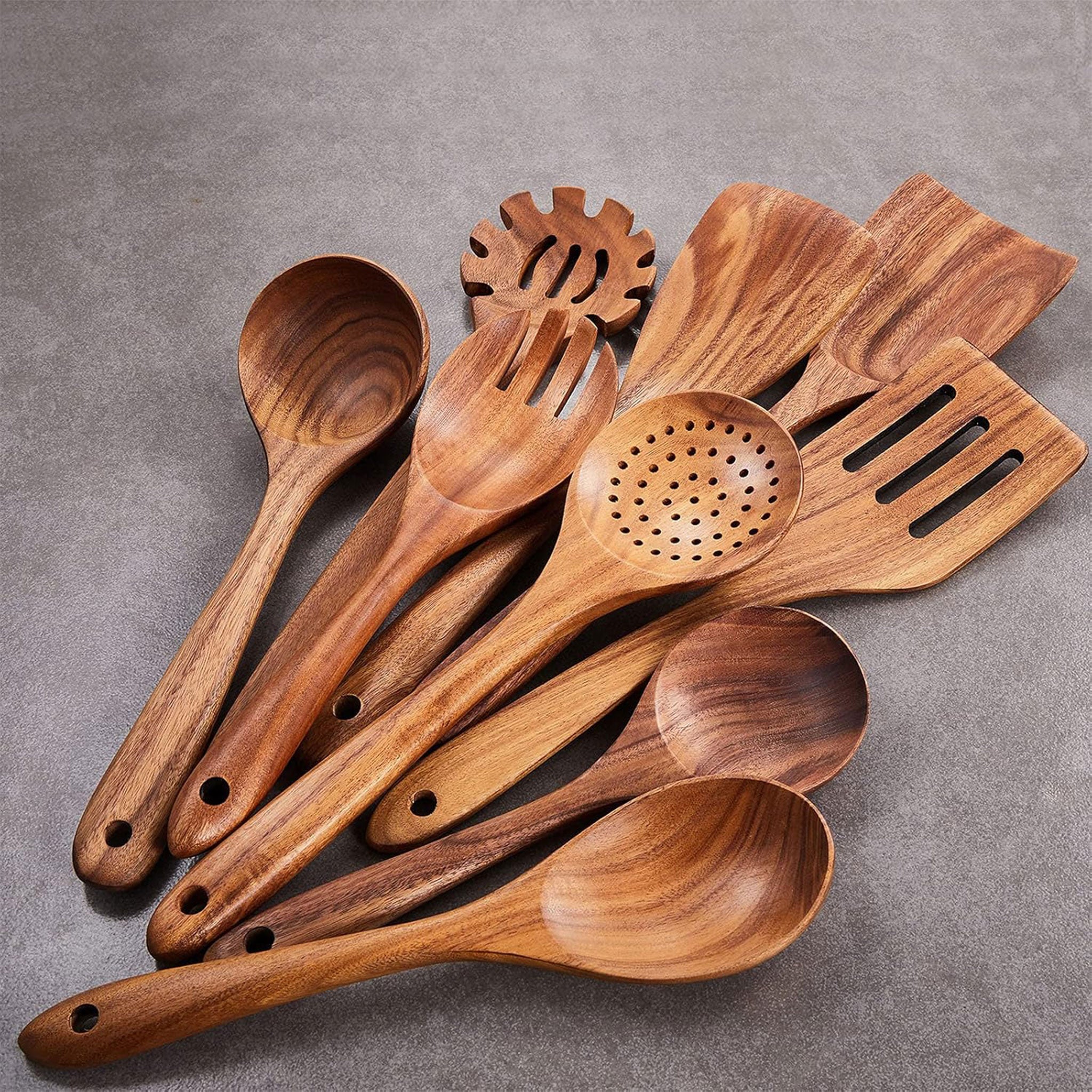 Natural Teak Wooden Kitchen Utensil Set (1–9 PCS)
