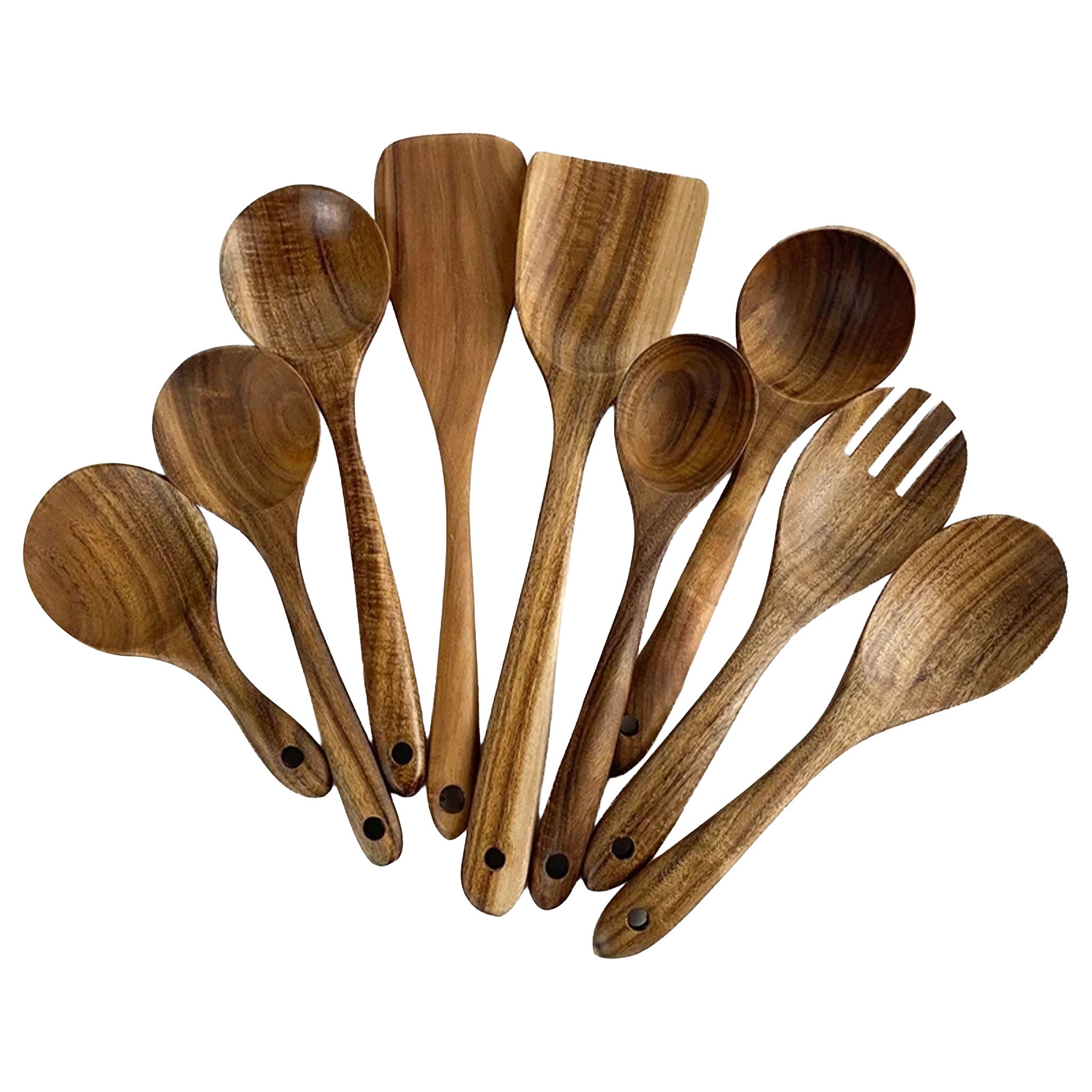 Natural Teak Wooden Kitchen Utensil Set (1–9 PCS)