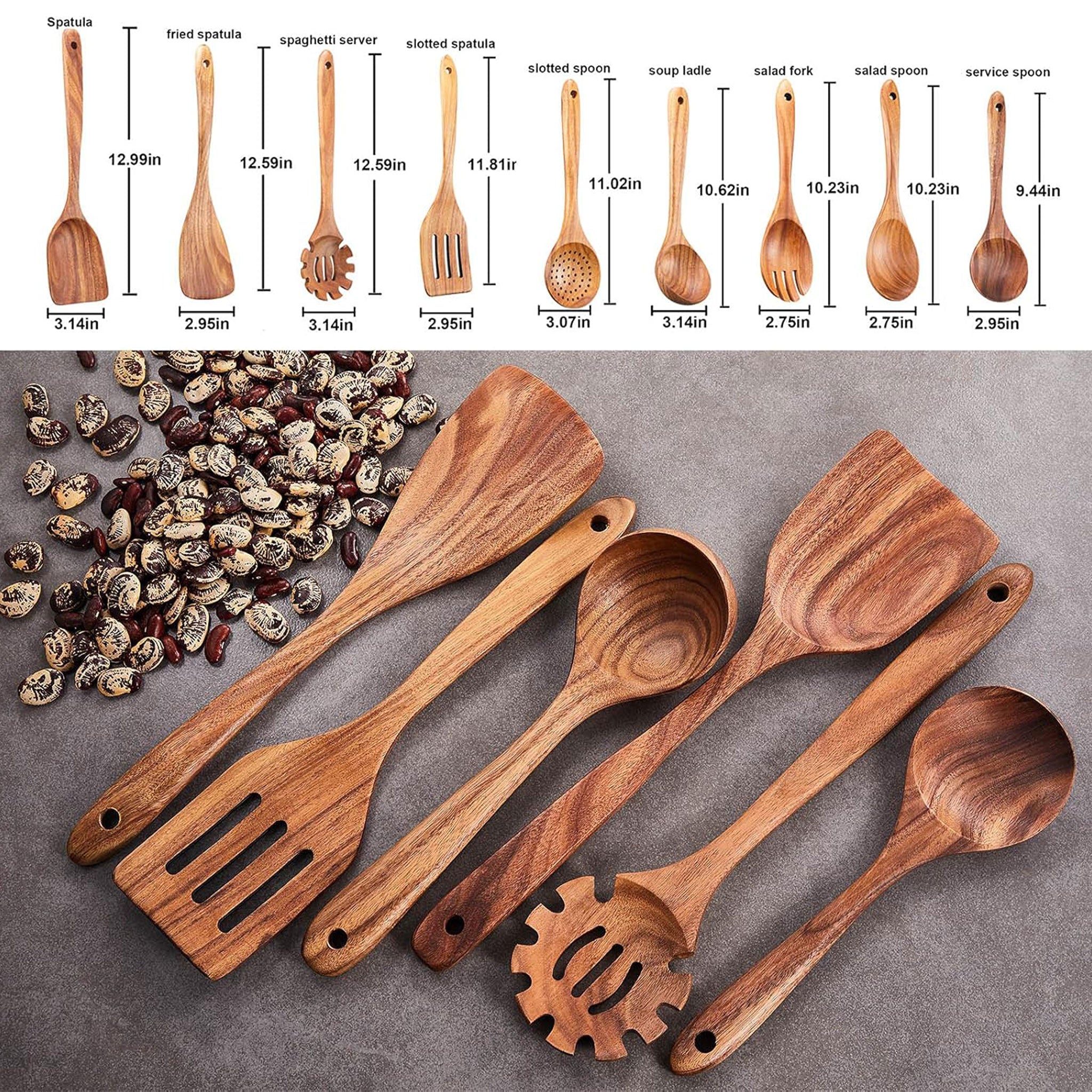 Natural Teak Wooden Kitchen Utensil Set (1–9 PCS)