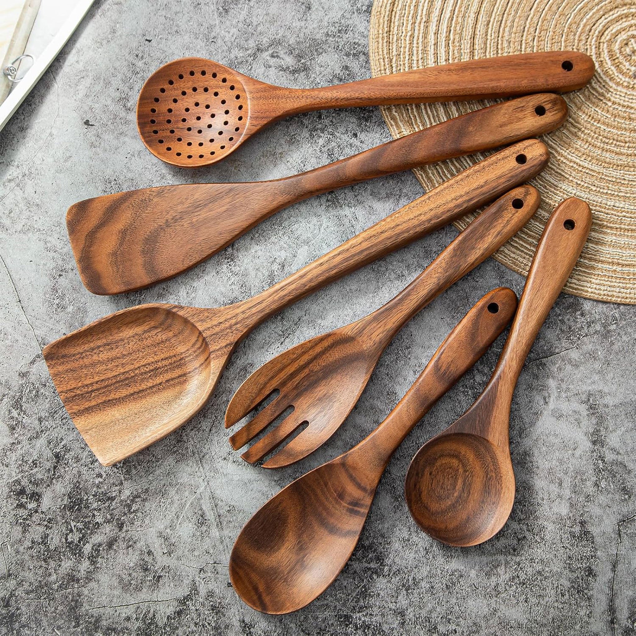 Premium Teak Wood Cooking Utensils — 1–7 Piece Set
