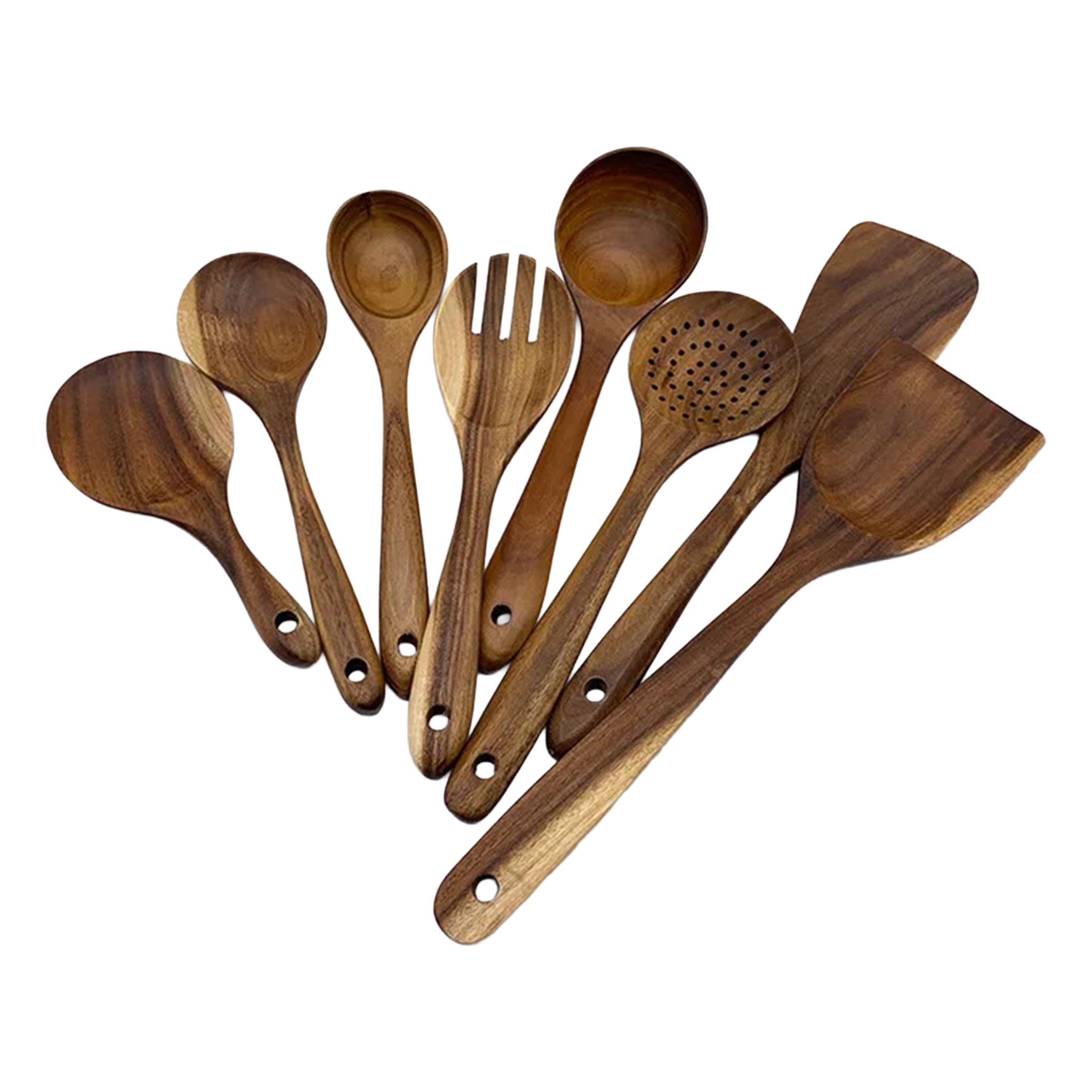 Natural Teak Wooden Cooking Utensils Set – Non-Stick Kitchen Spoons & Spatulas