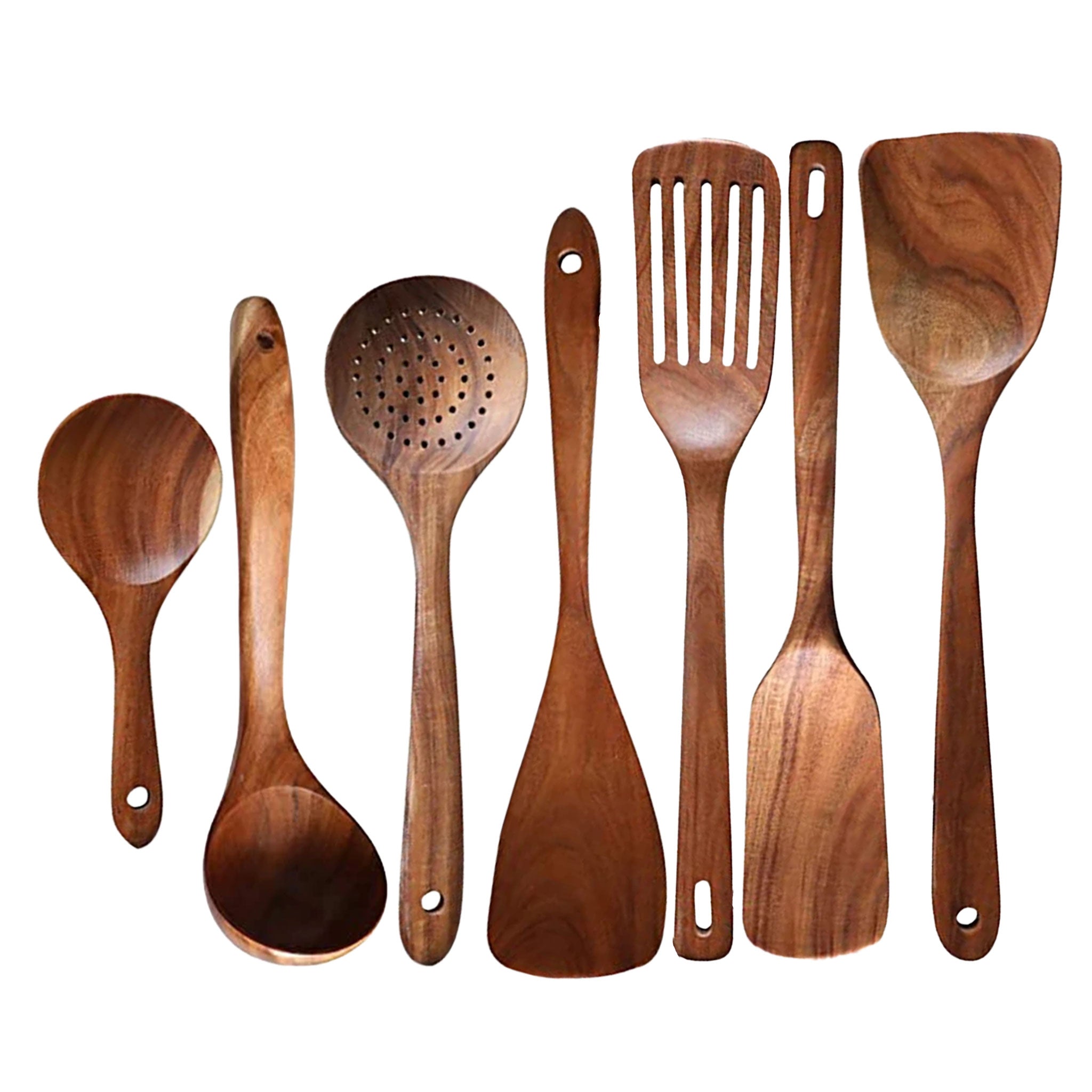 Natural Teak Wooden Cooking Utensils Set – Non-Stick Kitchen Spoons & Spatulas