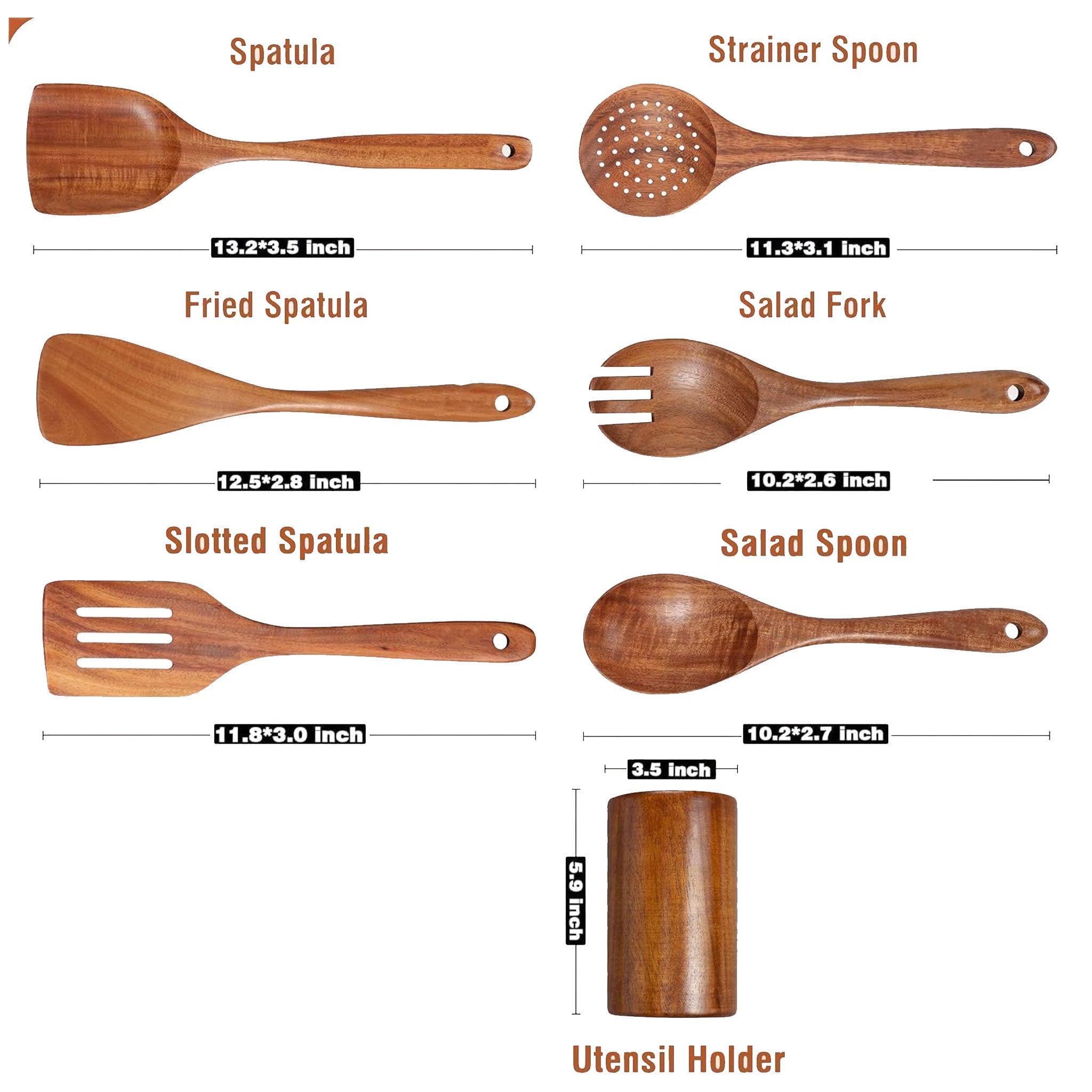 Natural Teak Wooden Kitchen Utensil Set (1–9 PCS)