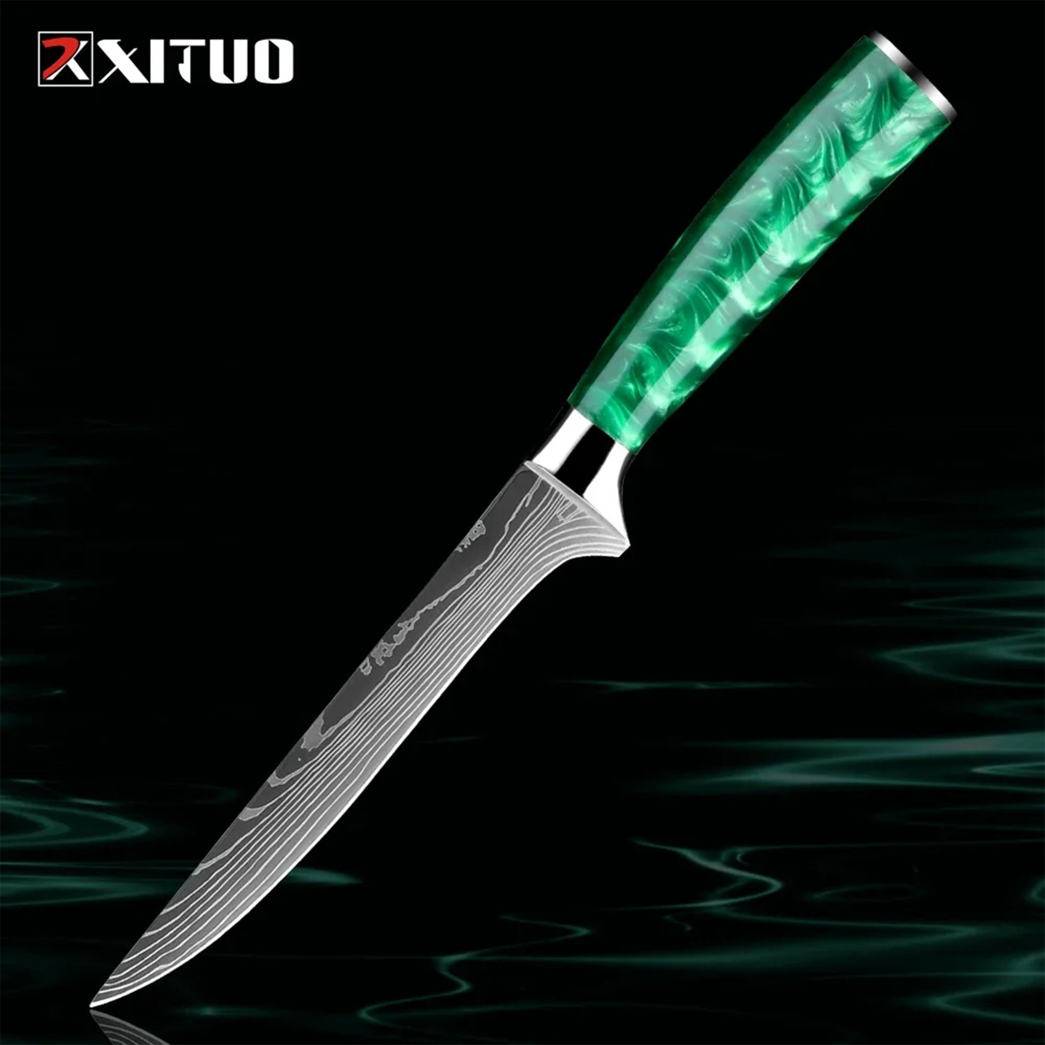 Pro 7Cr17Mov Steel Chef Knife Set with Green Resin Handles