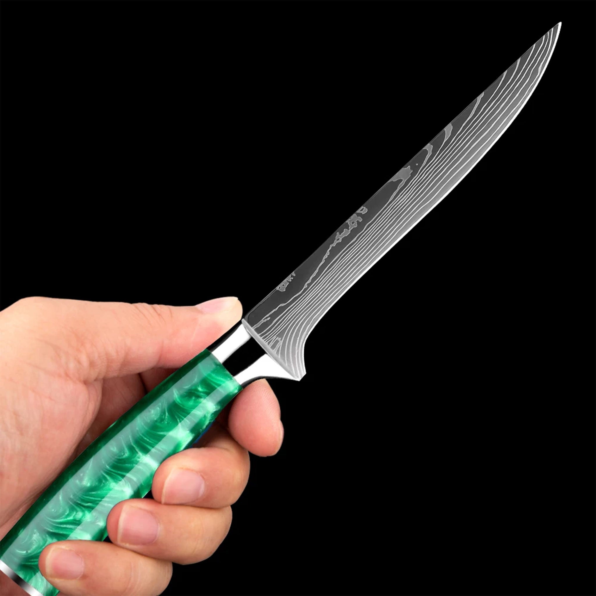 Pro 7Cr17Mov Steel Chef Knife Set with Green Resin Handles