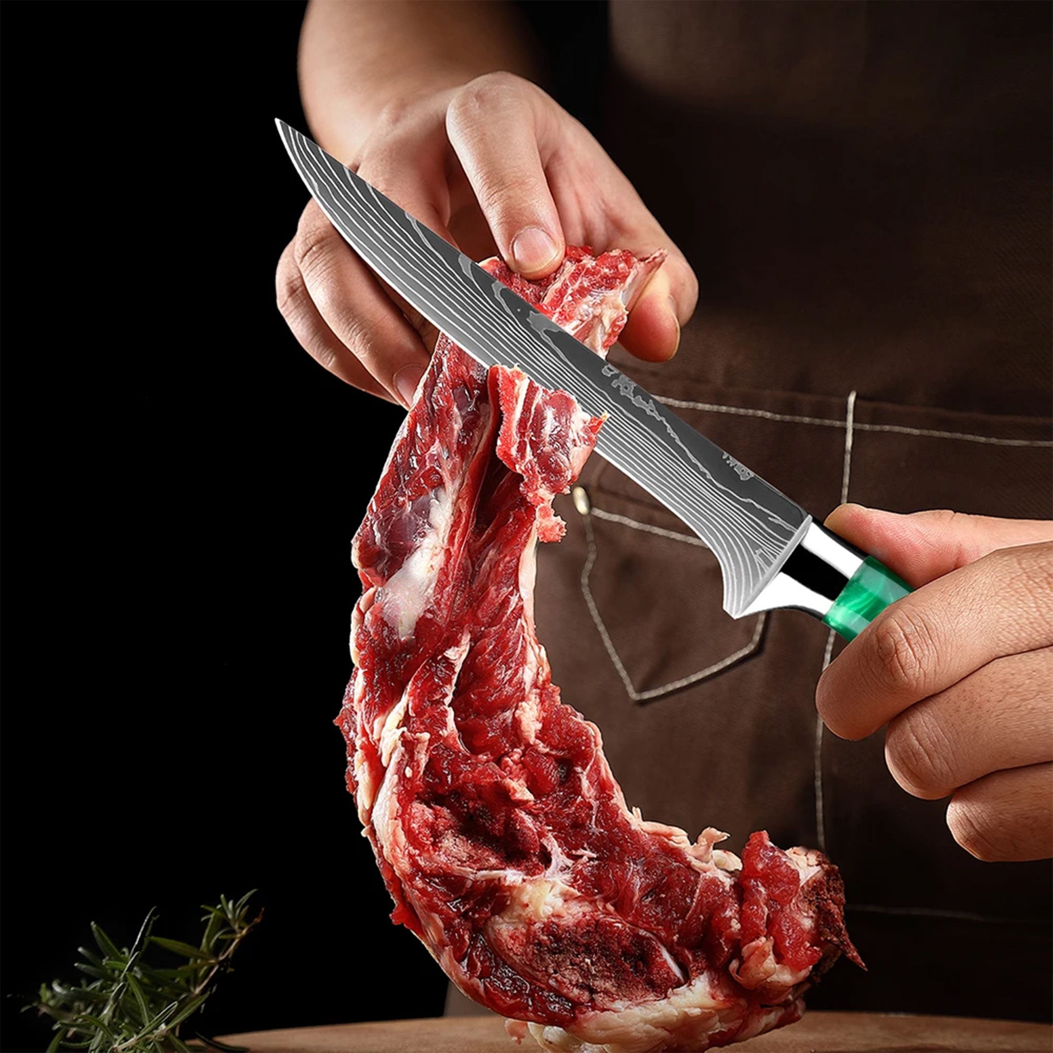 Pro 7Cr17Mov Steel Chef Knife Set with Green Resin Handles