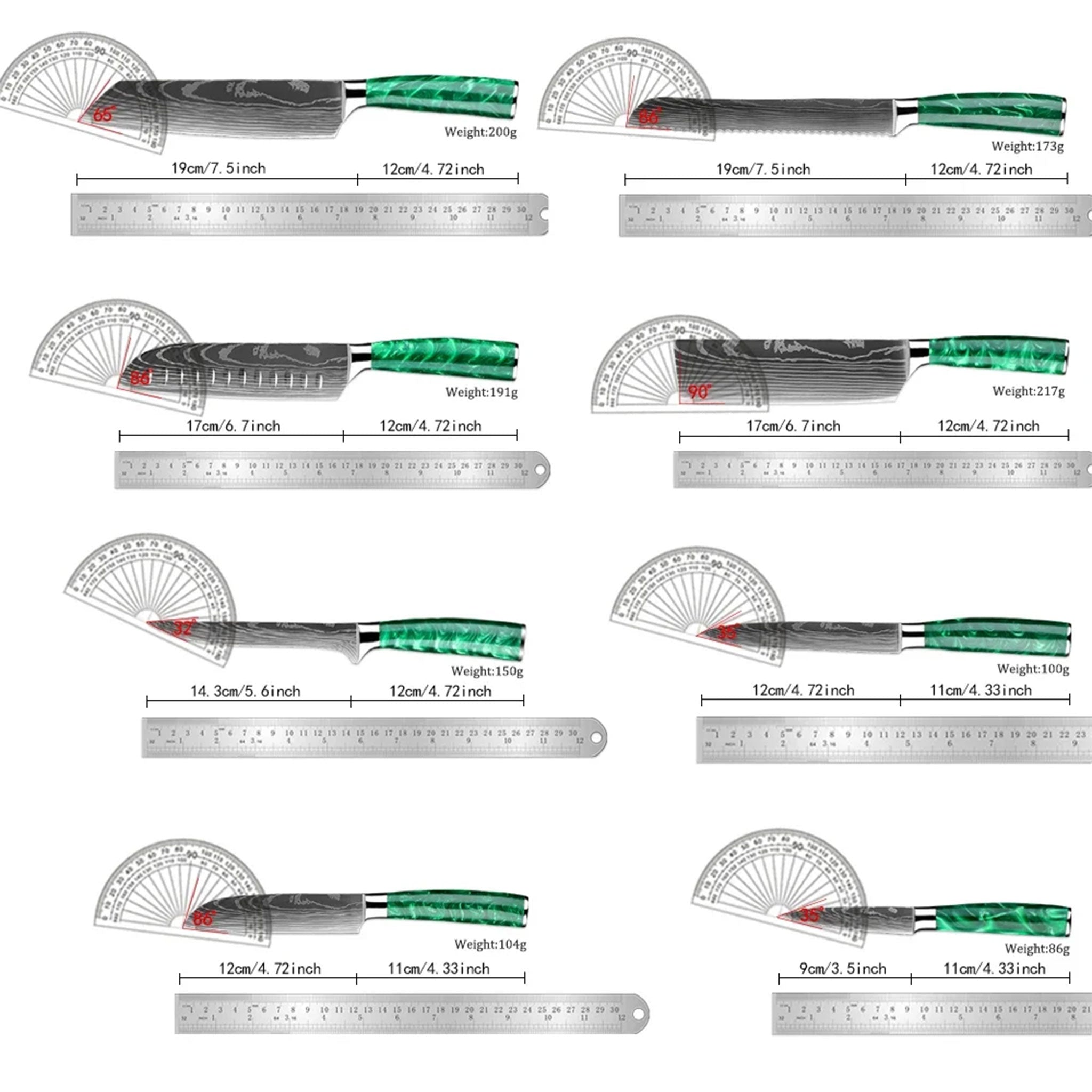 Pro 7Cr17Mov Steel Chef Knife Set with Green Resin Handles