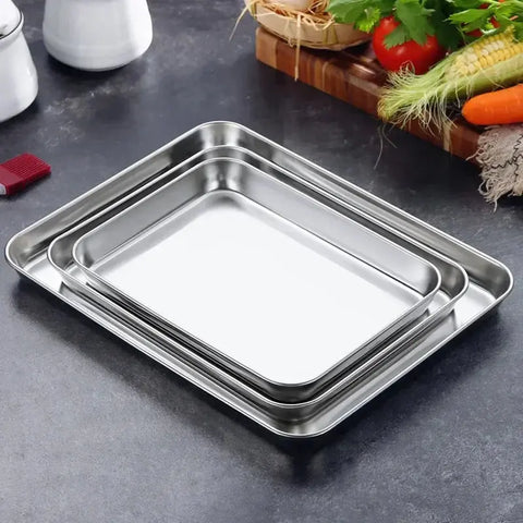 Rectangular Nonstick Pan Stainless Steel Cookie Cooking Sheet Baking Tray Steamed Sausage Dishes Fruit Grill Fish Plate Bakeware wiktra