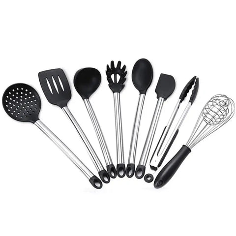 Retail 8 piece set of kitchen utensils Suit Non-stick pan Silicone spatula scraper soup spoo colander Baking cooking tools AB353