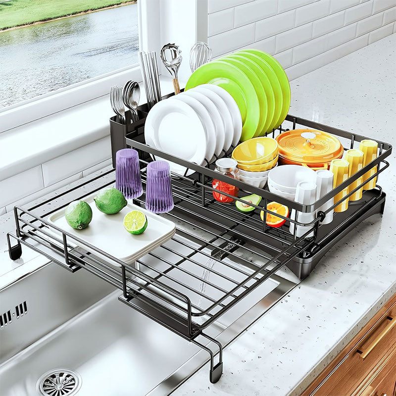 Retractable Dish Drying Rack with Water Tray