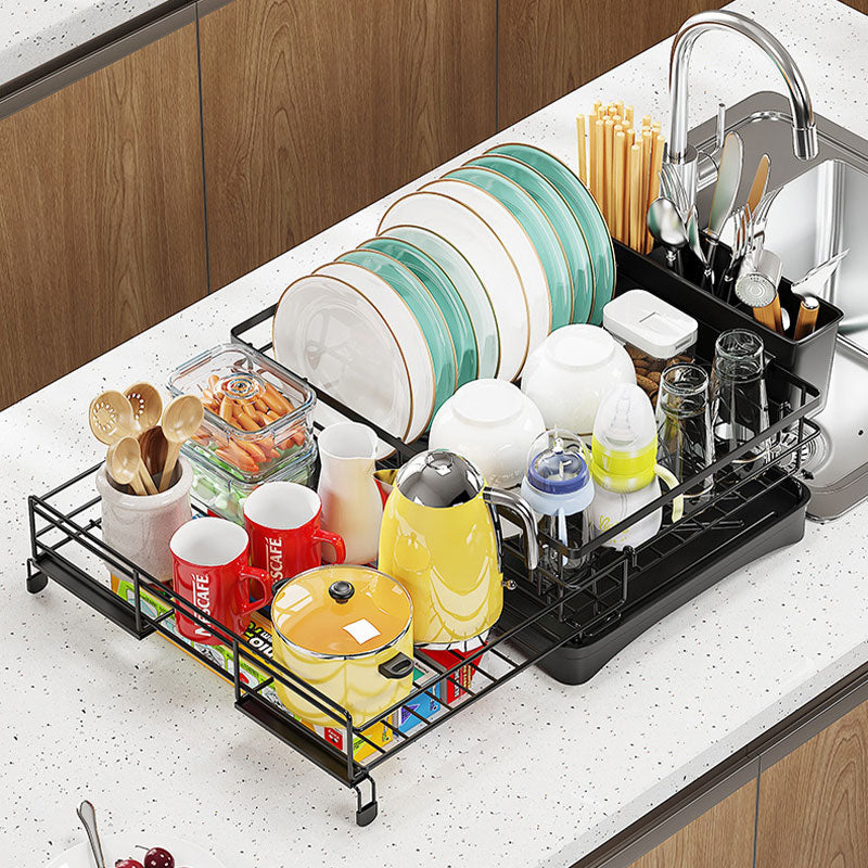 Retractable Dish Drying Rack with Water Tray