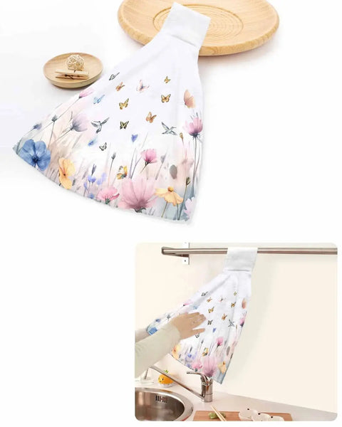 Retro Flower Art Butterfly Kitchen Cleaning Cloth Absorbent Hand Towel Household Dish Cloth Kitchen Towel