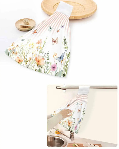 Retro Flower Art Butterfly Kitchen Cleaning Cloth Absorbent Hand Towel Household Dish Cloth Kitchen Towel