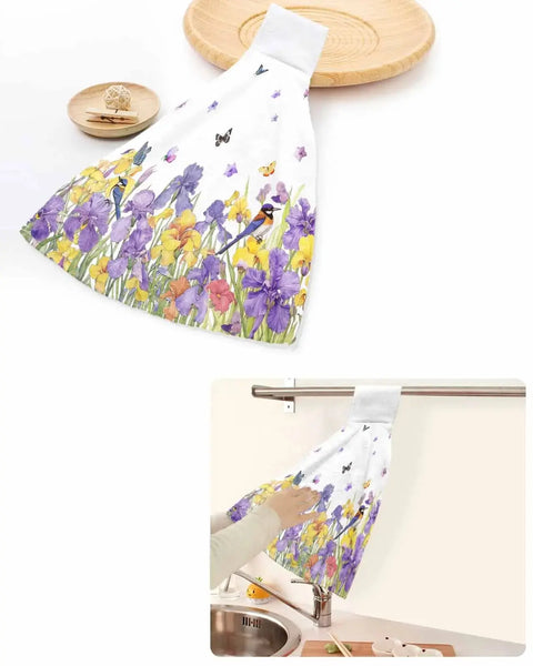 Retro Flower Art Butterfly Kitchen Cleaning Cloth Absorbent Hand Towel Household Dish Cloth Kitchen Towel