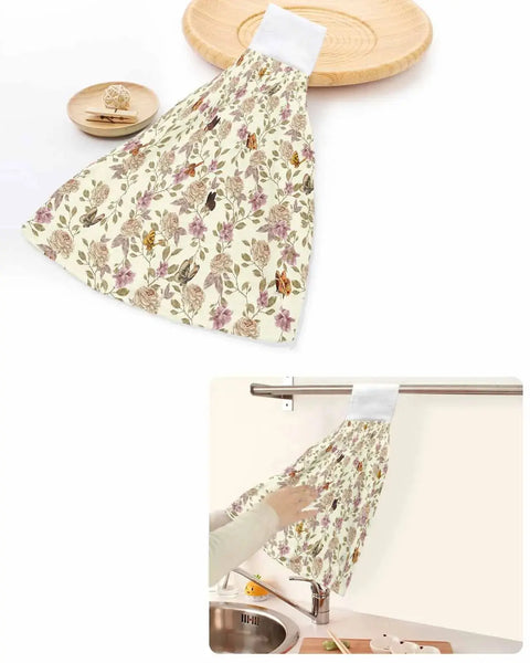 Retro Flower Art Butterfly Kitchen Cleaning Cloth Absorbent Hand Towel Household Dish Cloth Kitchen Towel