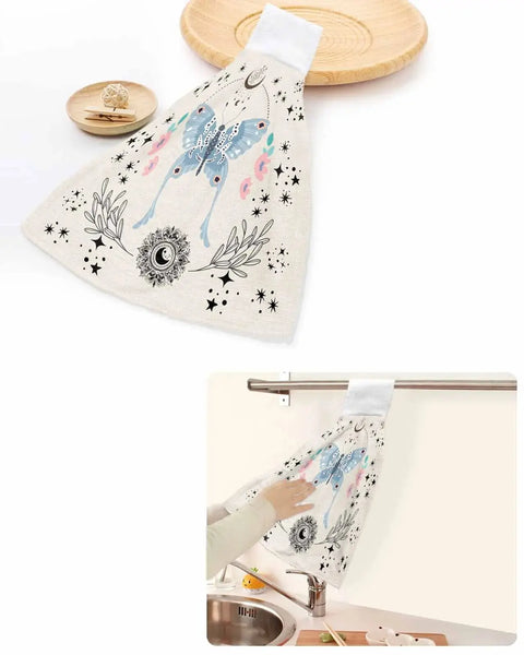 Retro Flower Art Butterfly Kitchen Cleaning Cloth Absorbent Hand Towel Household Dish Cloth Kitchen Towel