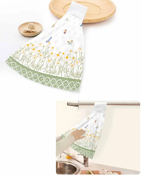 Retro Flower Art Butterfly Kitchen Cleaning Cloth Absorbent Hand Towel Household Dish Cloth Kitchen Towel