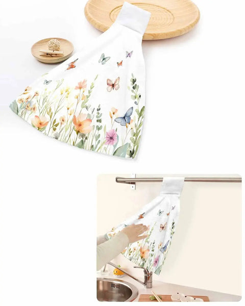 Retro Flower Art Butterfly Kitchen Cleaning Cloth Absorbent Hand Towel Household Dish Cloth Kitchen Towel