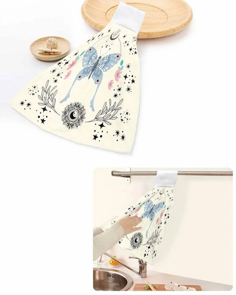 Retro Flower Art Butterfly Kitchen Cleaning Cloth Absorbent Hand Towel Household Dish Cloth Kitchen Towel