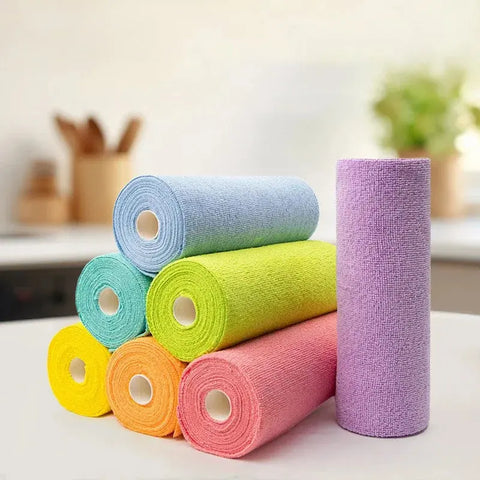 Reusable Cleaning Wipe Household Kitchen Cloth Microfiber Towel Rolls Dish Rags Wash Paper Towel Replacement 1 Roll of 20 Sheets wiktra