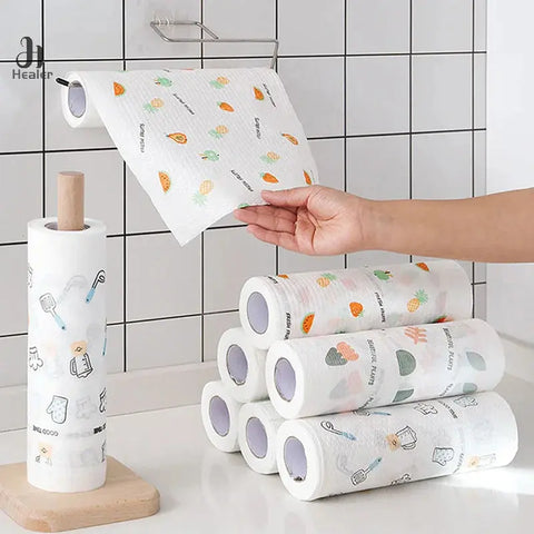 50Pcs/Roll of Reusable Lazy Rags Kitchen Cleaning Dish Cloth Hand Towel Rolls wiktra