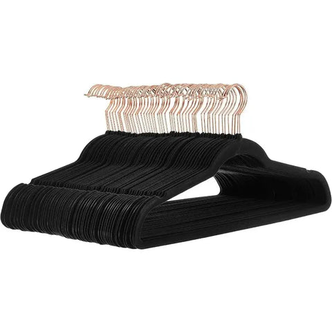 Velvet, Non-Slip Suit Clothes Hangers, Black/Rose Gold - Pack of 50