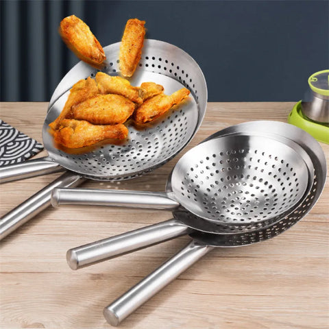 Stainless Steel Long Handle Colander Kitchen Tools Creative Scoop Strainer Large Oil Flour Noodle Dumplings Sieve Skimmer Mesh