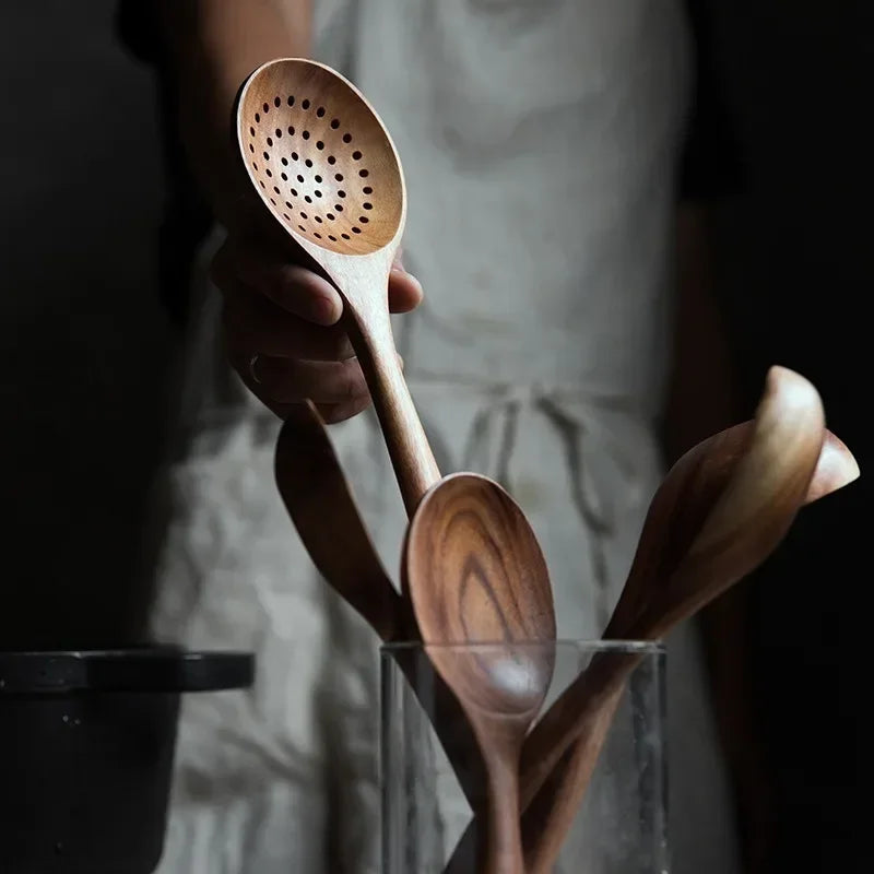 1-7 pieces/set teak tableware spoon Colander spoon Special nano soup skimming Cooking spoon Wooden kitchen accessory kit