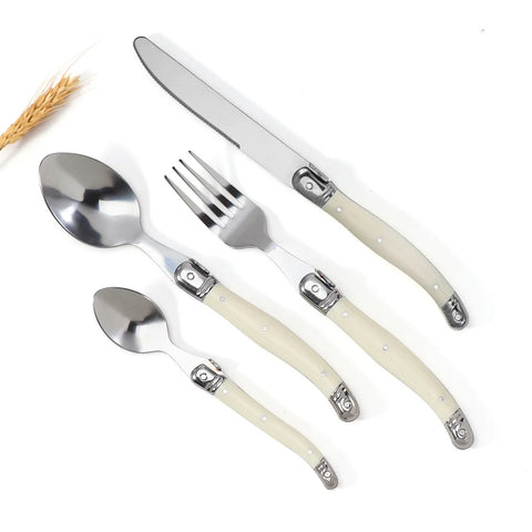 4/6/8pcs Stainless Steel Laguiole Cutlery Set Steak Knife Fork Spoon Set White Handle Restaurant Bar Kitchen Tableware