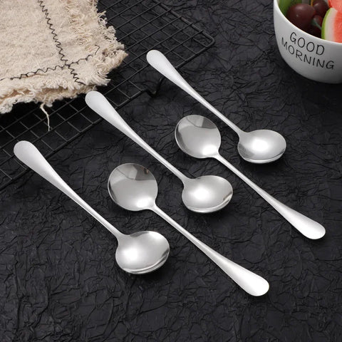 Stainless Steel Meal Spoon Creative Cute Round Head Spoon For Home Use Children Adults Elderly People Food Utensils Kitchenware