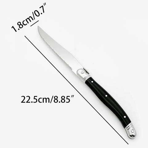 9'' Laguiole Steak Knives Set Serrated Triple Rivet Ergonomic Handle Stainless Steel Black Steel Dinner Table Knife 1/4/6/8 Pcs