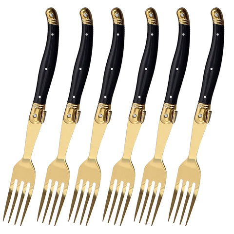 6Pcs Golden Silverware Laguiole Cutlery Set Stainless Steel Luxury Sharp Steak Knives Forks Soup Spoons Teaspoons Set