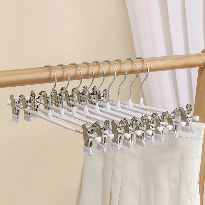 10pcs Clothes Rack with Adjustable Clip Anti-Slip Metal Windproof Clothes Hanger Pants Jacket Skirt Clip Closet Organizer
